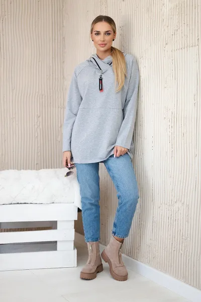 Tunic with zipper on hood Oversize gray