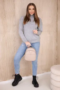 Gray sweater with high neckline
