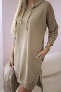 Dress with a hood and a longer rear camel