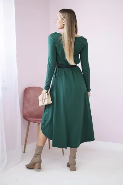 Dress with decorative belt and inscription dark green