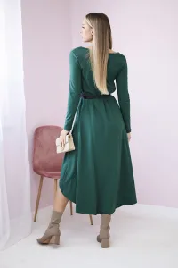 Dress with decorative belt and inscription dark green