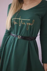 Dress with decorative belt and inscription dark green