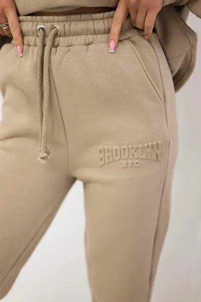 Insulated cotton set, sweatshirt + trousers Brooklyn light beige