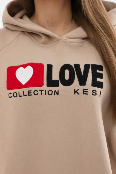 Cotton insulated hooded sweatshirt dark beige