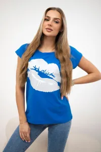 Blouse with lip print purple-blue