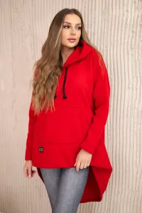 Reinforced sweatshirt with a long back and hood in red