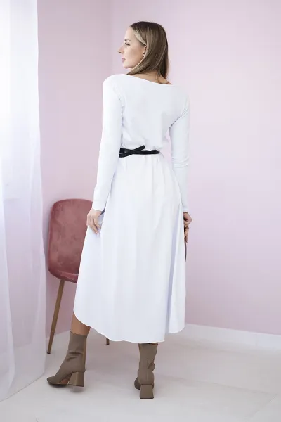 Dress with decorative belt and white inscription
