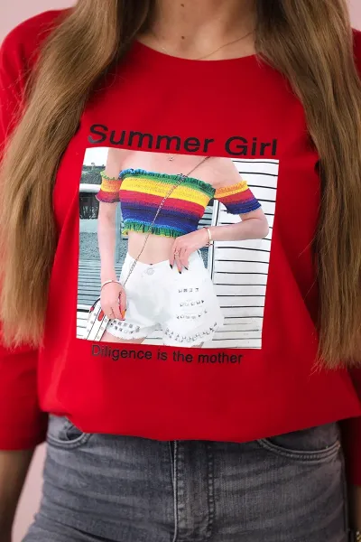 Blouse with Summer Girl print red