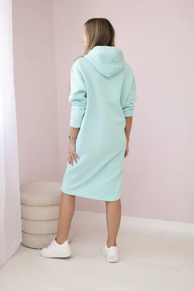 Hooded dress with a side slit mint