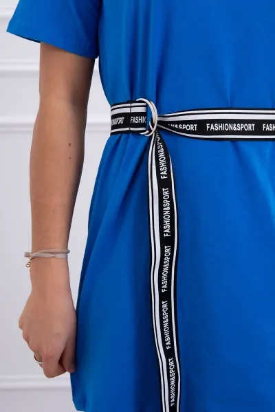 Dress with decorative belt purple-blue