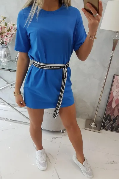 Dress with decorative belt purple-blue