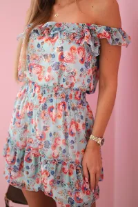 Shoulder dress with mint waistband