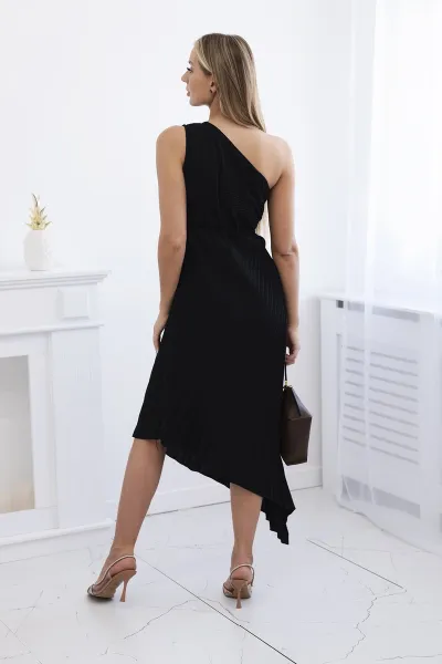 Women's pleated dress with flower - black