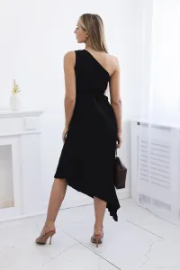 Women's pleated dress with flower - black