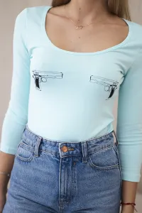 Nude blouse with a pistol print mint