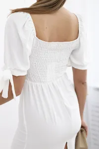 Women's dress gathered at the back with tied sleeves - white
