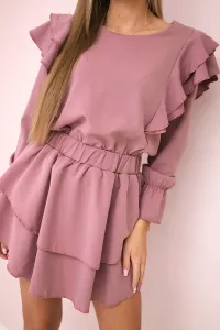 Dark pink dress with vertical ruffles