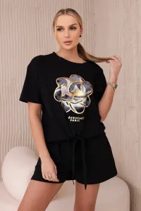 Women's set T-shirt with print + shorts - black