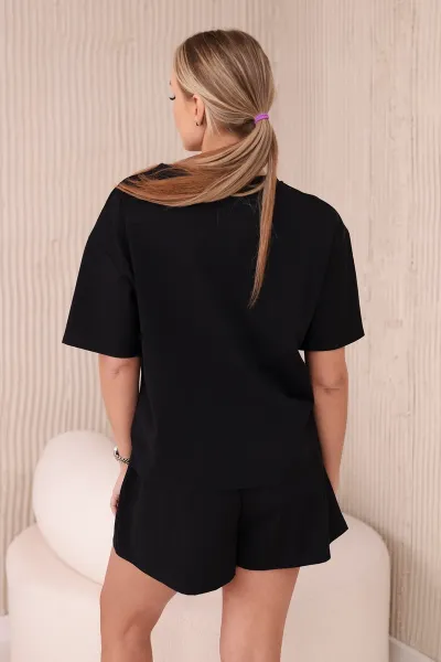 Women's set T-shirt with print + shorts - black