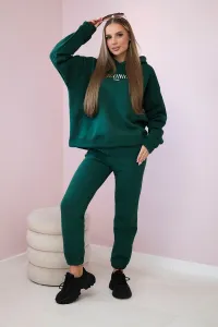 Insulated cotton set, sweatshirt with embroidery + green trousers