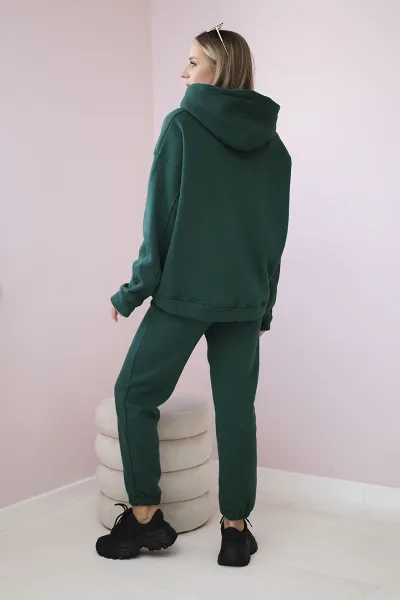 Insulated cotton set, sweatshirt with embroidery + green trousers