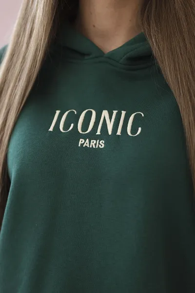 Insulated cotton set, sweatshirt with embroidery + green trousers