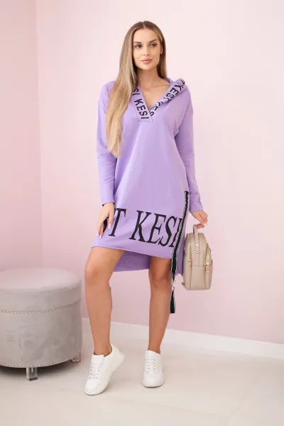 Hooded dress with purple print