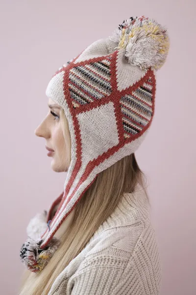 Women's Cap with Long Ears Eunika K322 Beige+Foxy