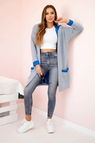 Two-tone cape with hood purple-blue+gray