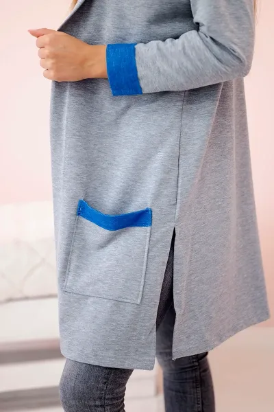 Two-tone cape with hood purple-blue+gray