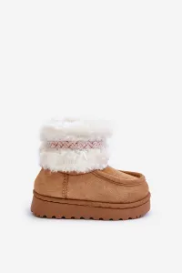 FR1 Snehové Topánky Pre Deti S Kožušinou A Vzorom Camel Melefia