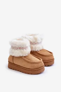 FR1 Snehové Topánky Pre Deti S Kožušinou A Vzorom Camel Melefia