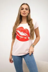 Blouse with lip print powder pink