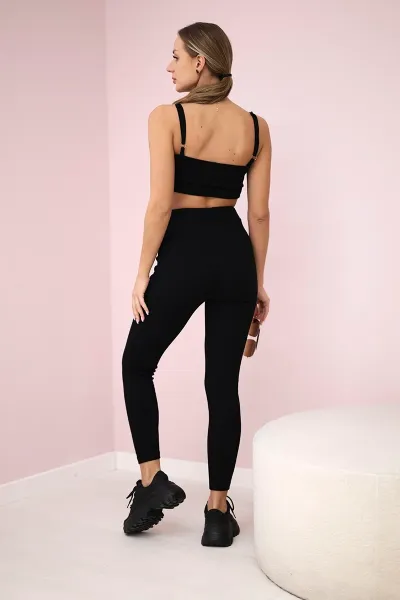 Striped top set with a blouse in black