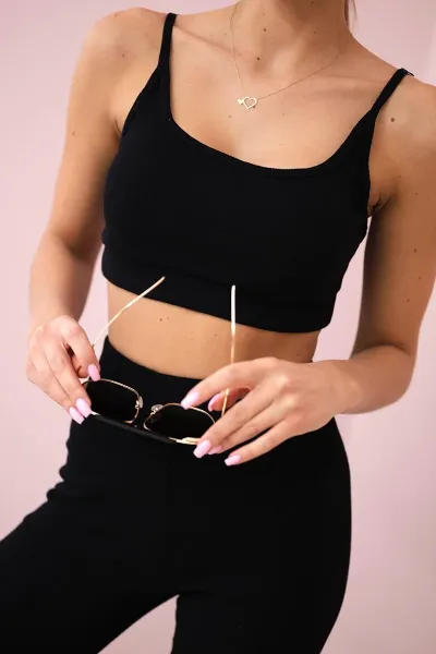 Striped top set with a blouse in black