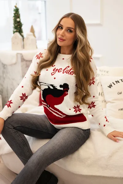 Ecru sweater with Christmas motif