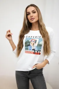 Blouse with Superior print white