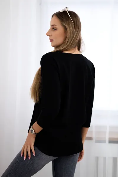 Blouse with graphics of a girl in glasses 3D black