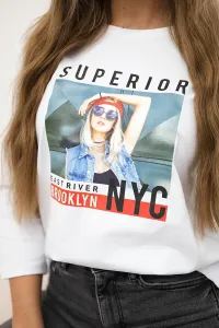 Blouse with Superior print white