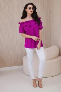 Spanish blouse with decorative ruffle dark purple