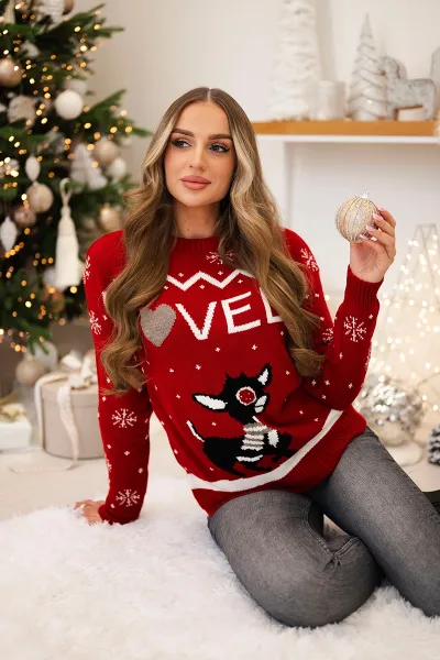 Christmas sweater with red lettering