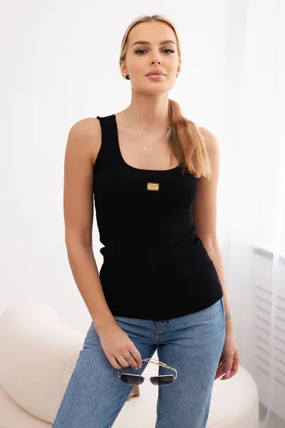Striped blouse with black metal plate