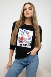 Blouse with 3D Watch graphics black