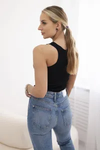 Striped blouse with black metal plate