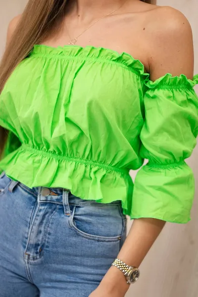 Blouse over the shoulder light green