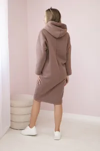 Hooded dress with a mocha side slit