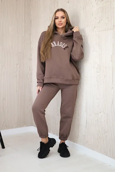 Cotton set with embroidered Paradise mocca inscription