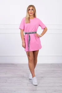 Dress with decorative belt light pink
