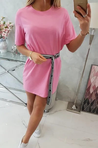 Dress with decorative belt light pink