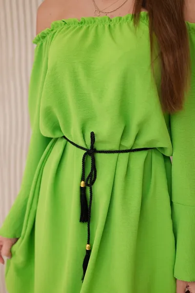 Dress with a drawstring at the waist in light green colour